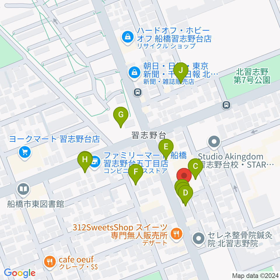 伊藤楽器 ピアノシティ北習志野周辺の駐車場・コインパーキング一覧地図