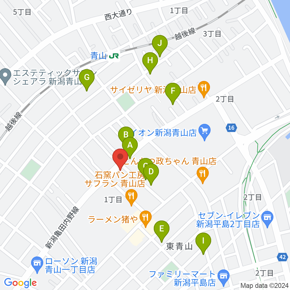 青山リハーサルスタジオ新潟店周辺の駐車場・コインパーキング一覧地図