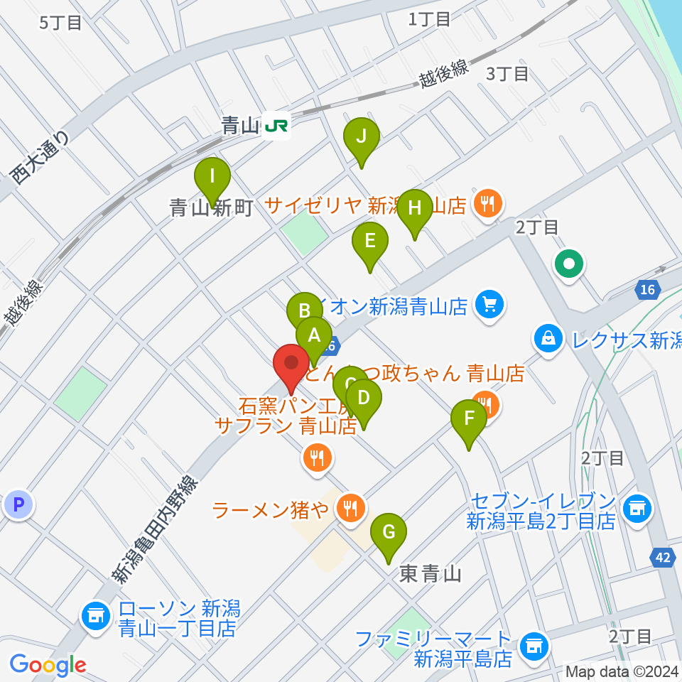 青山リハーサルスタジオ新潟店周辺の駐車場・コインパーキング一覧地図