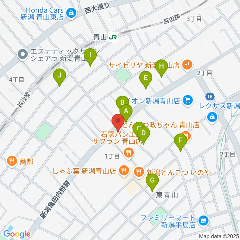青山リハーサルスタジオ新潟店周辺の駐車場・コインパーキング一覧地図