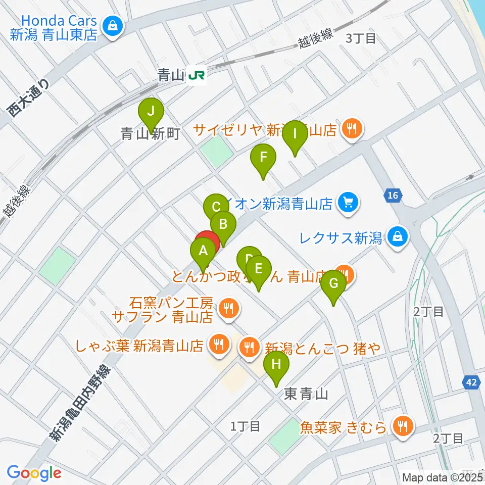 青山リハーサルスタジオ新潟店周辺の駐車場・コインパーキング一覧地図