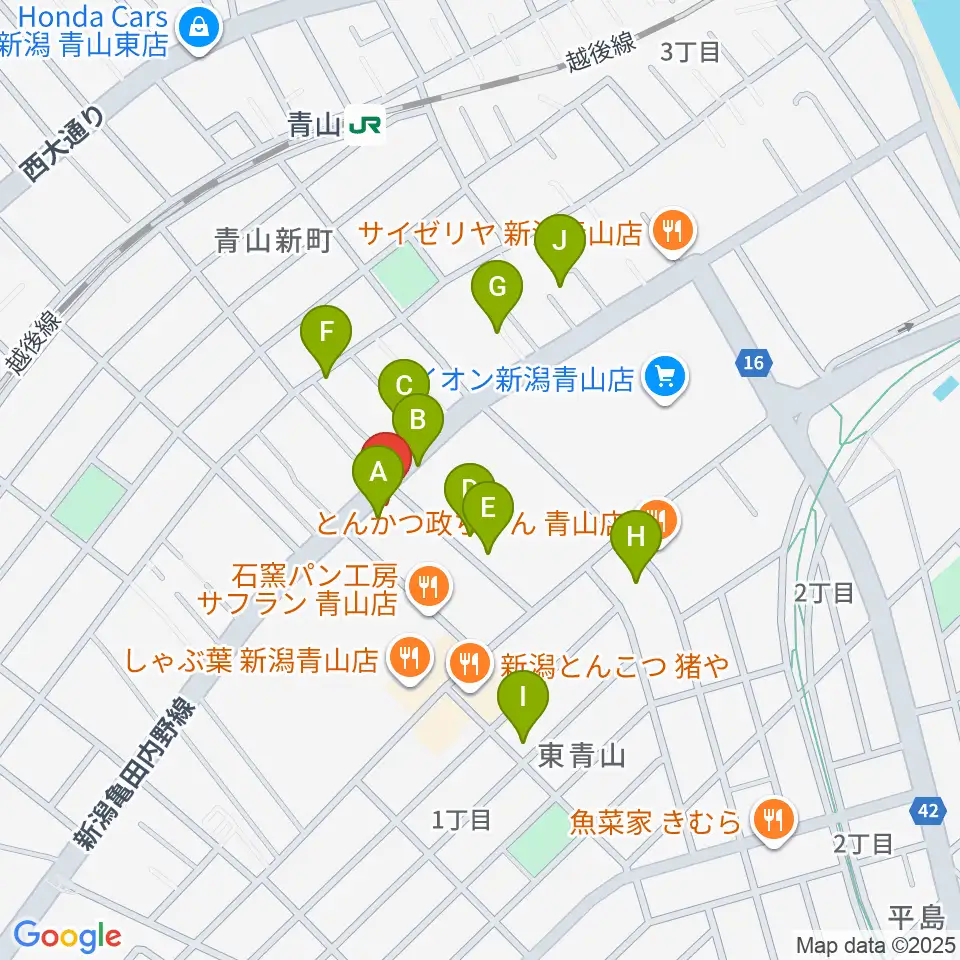 青山リハーサルスタジオ新潟店周辺の駐車場・コインパーキング一覧地図