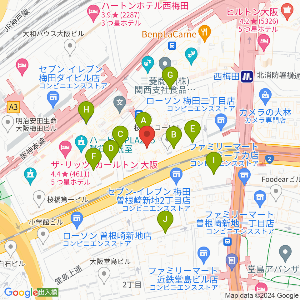 MIKIミュージックサロン西梅田ブリーゼブリーゼ周辺の駐車場・コインパーキング一覧地図
