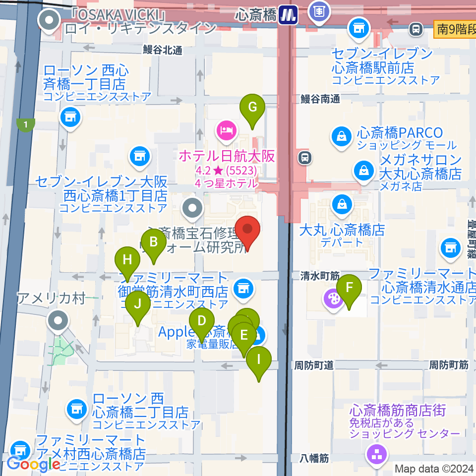 MIKIミュージックサロン心斎橋周辺の駐車場・コインパーキング一覧地図