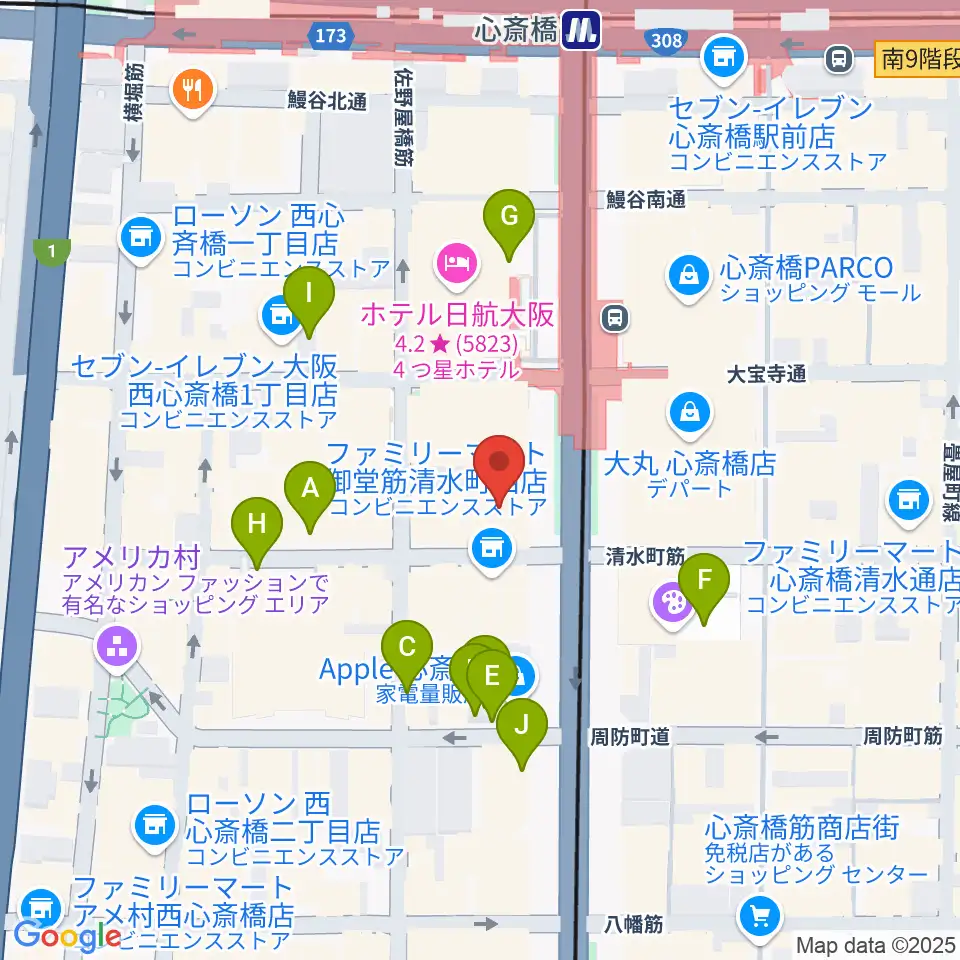 MIKIミュージックサロン心斎橋周辺の駐車場・コインパーキング一覧地図