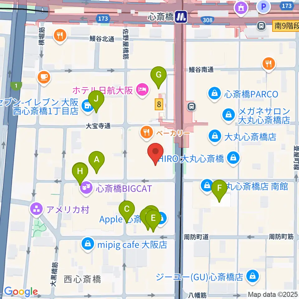 MIKIミュージックサロン心斎橋周辺の駐車場・コインパーキング一覧地図