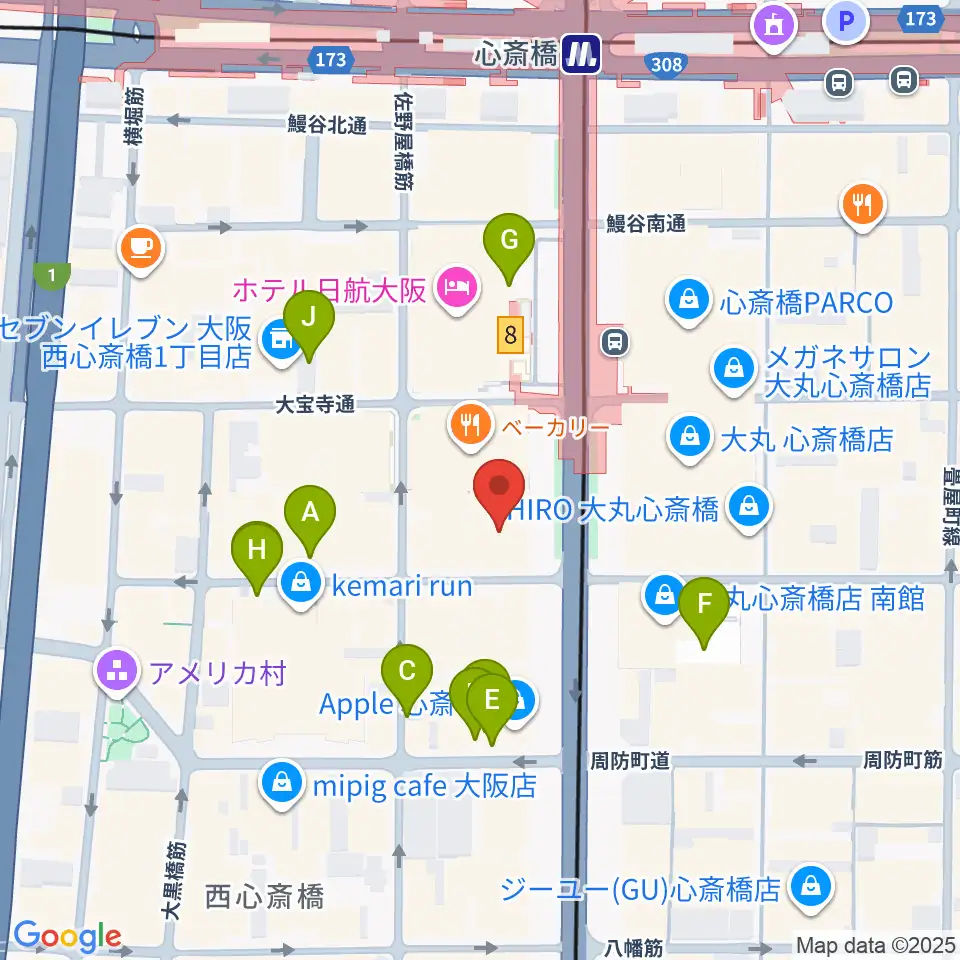 MIKIミュージックサロン心斎橋周辺の駐車場・コインパーキング一覧地図