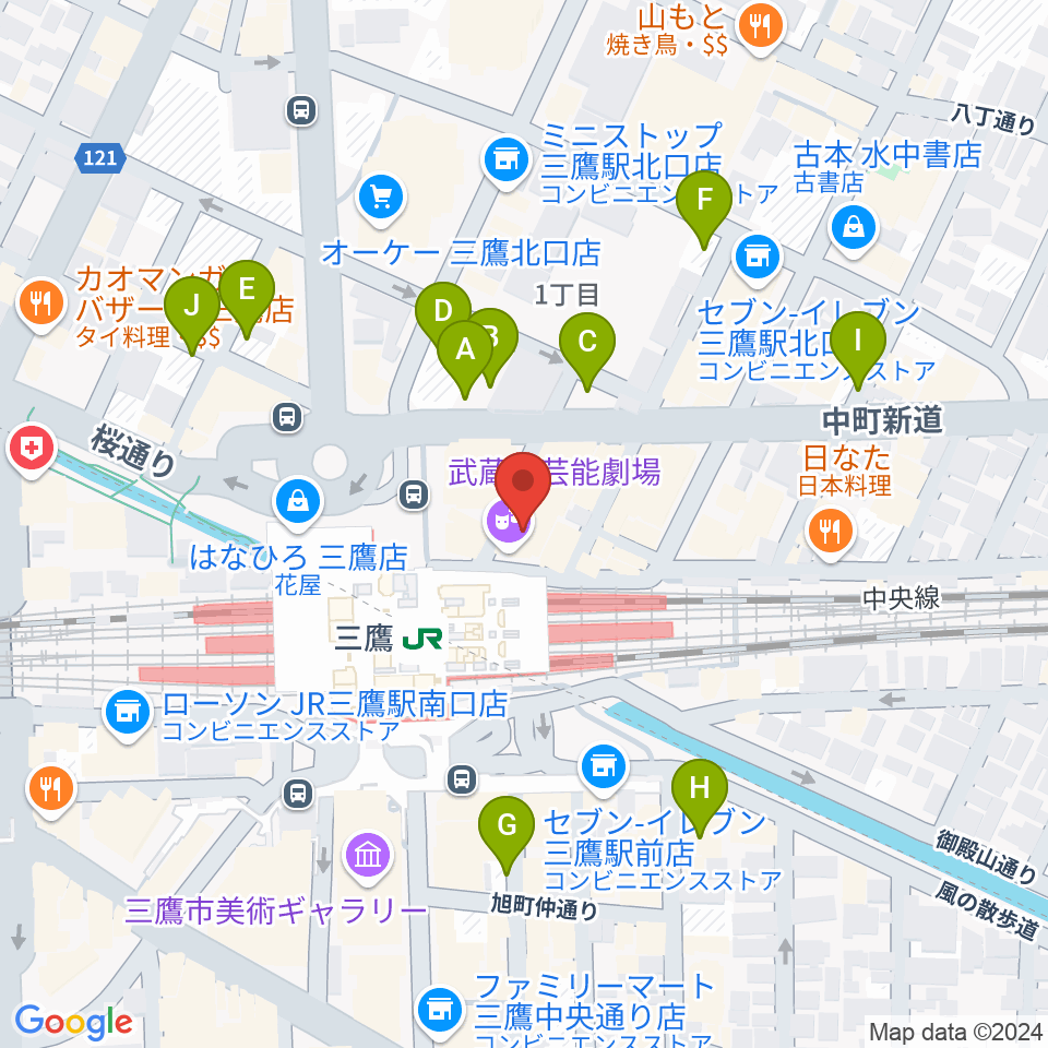 武蔵野芸能劇場周辺の駐車場・コインパーキング一覧地図