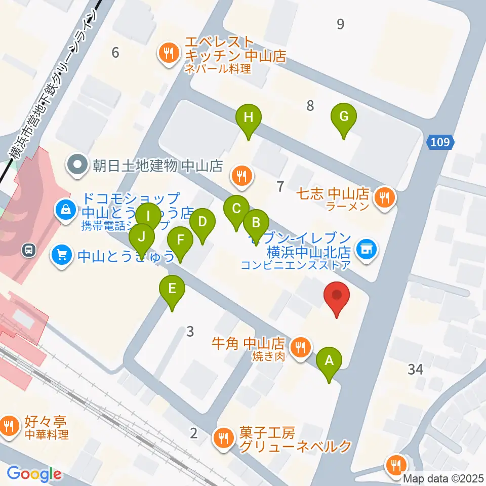 山響楽器店 中山店周辺の駐車場・コインパーキング一覧地図