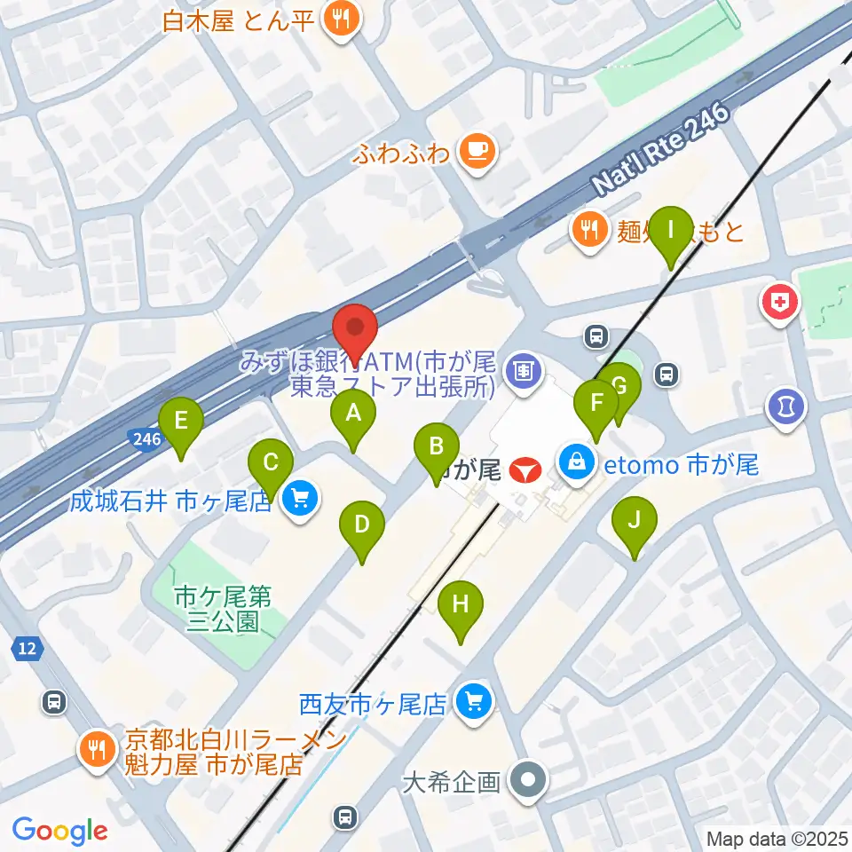 山響楽器店 市ヶ尾センター周辺の駐車場・コインパーキング一覧地図