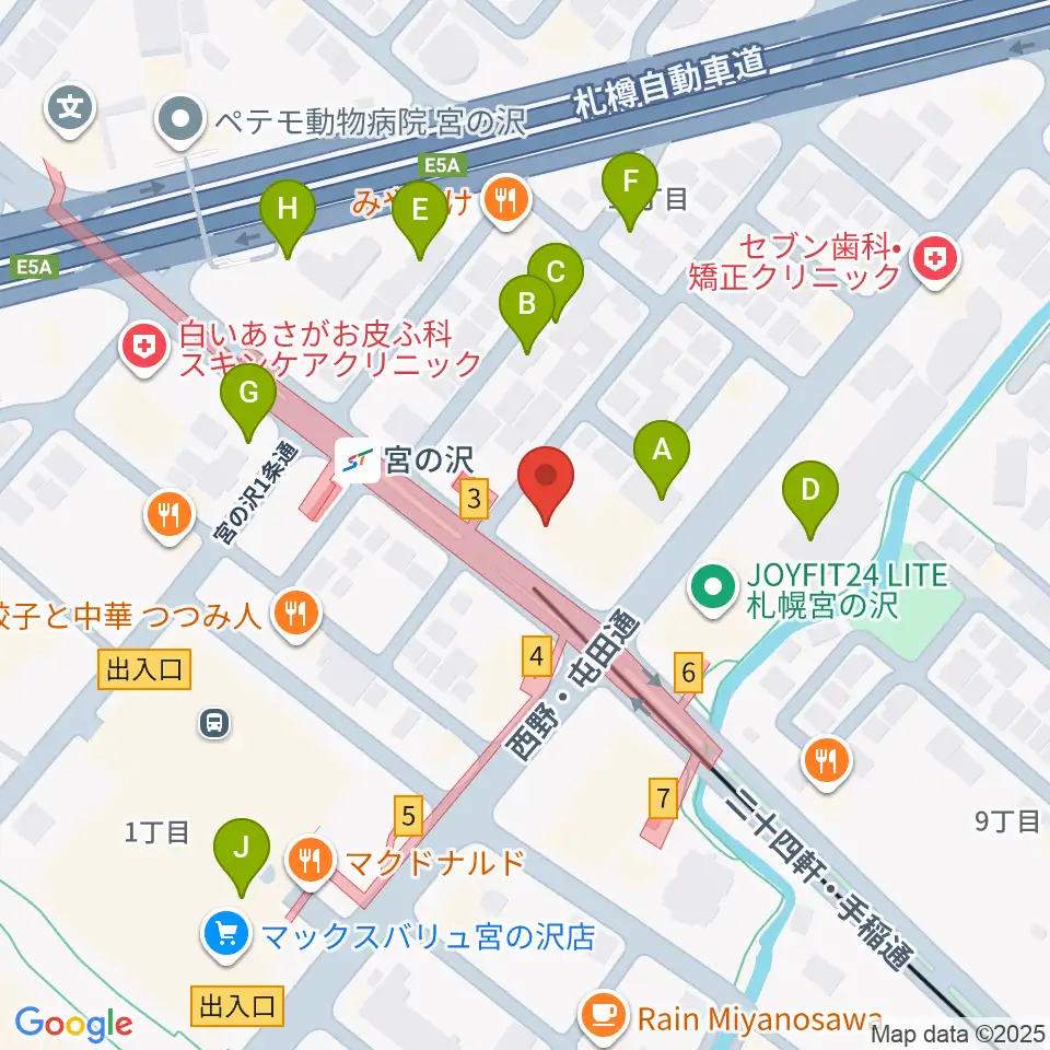 エルム楽器 宮の沢ミュージックセンター周辺の駐車場・コインパーキング一覧地図