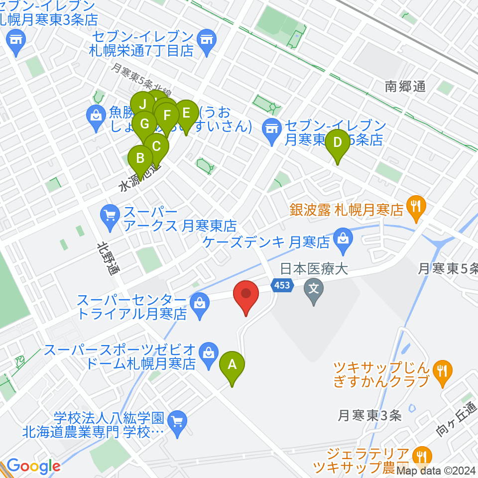 エルム楽器 ブランチ札幌月寒センター周辺の駐車場・コインパーキング一覧地図