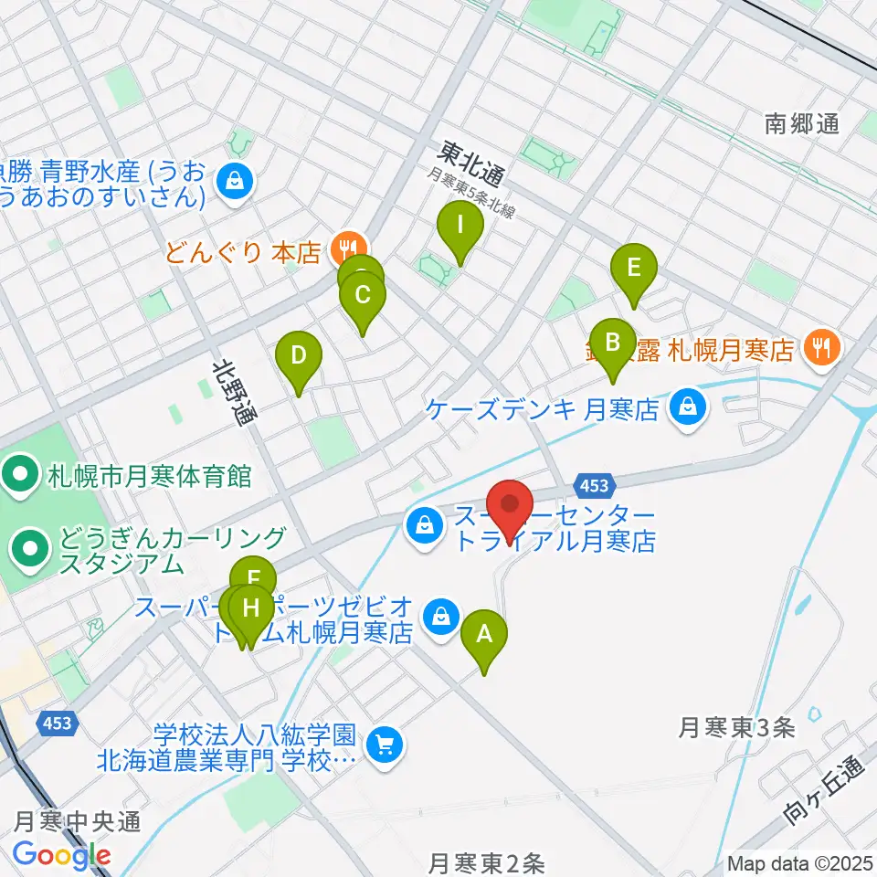 エルム楽器 ブランチ札幌月寒センター周辺の駐車場・コインパーキング一覧地図