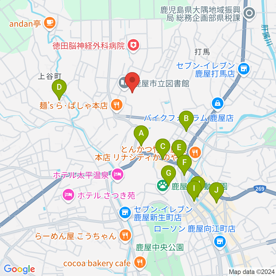 鹿屋市文化会館周辺の駐車場・コインパーキング一覧地図