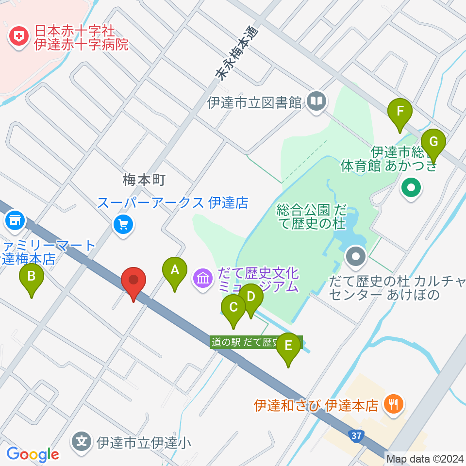 エルム楽器 伊達ミュージックセンター周辺の駐車場・コインパーキング一覧地図