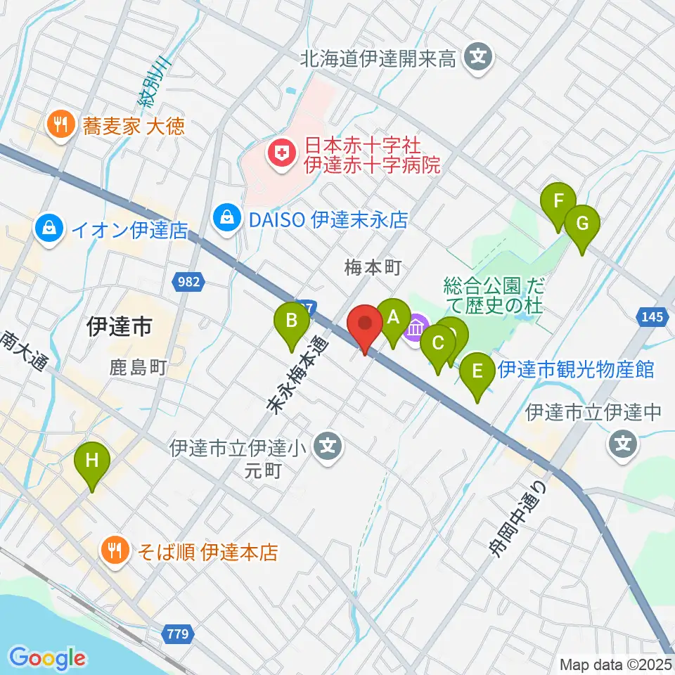 エルム楽器 伊達ミュージックセンター周辺の駐車場・コインパーキング一覧地図