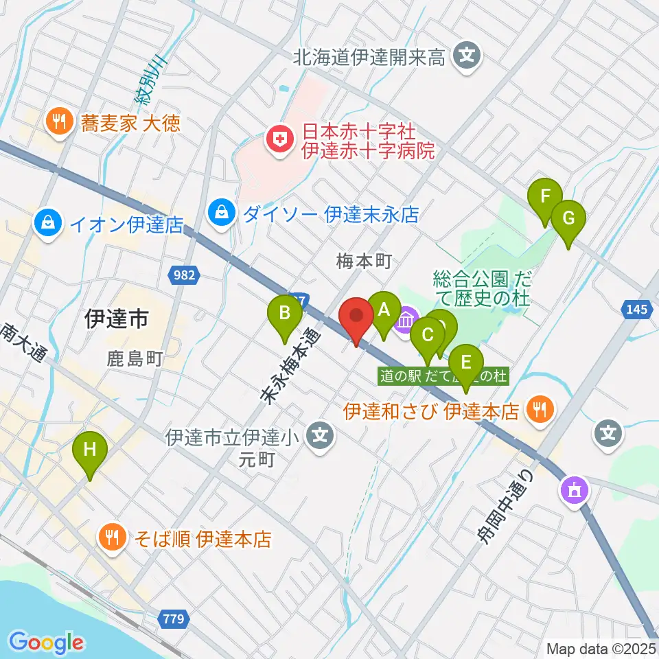 エルム楽器 伊達ミュージックセンター周辺の駐車場・コインパーキング一覧地図