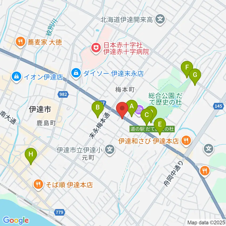 エルム楽器 伊達ミュージックセンター周辺の駐車場・コインパーキング一覧地図