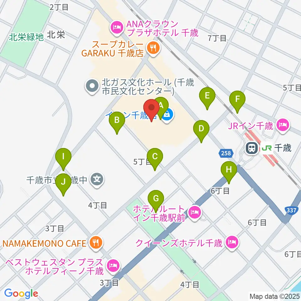 エルム楽器 イオン千歳センター周辺の駐車場・コインパーキング一覧地図
