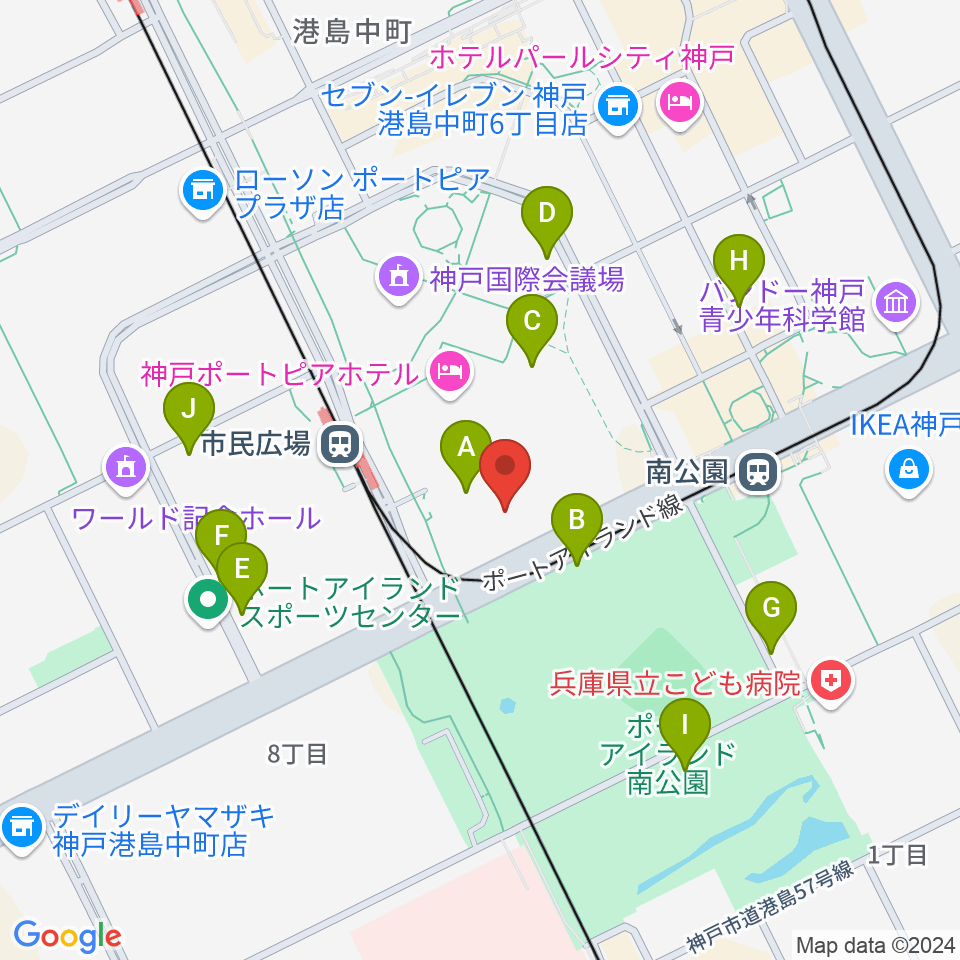 神戸ポートピアホール周辺の駐車場・コインパーキング一覧地図