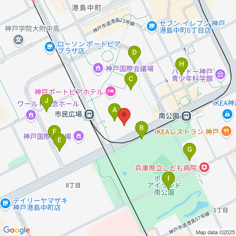 神戸ポートピアホール周辺の駐車場・コインパーキング一覧地図