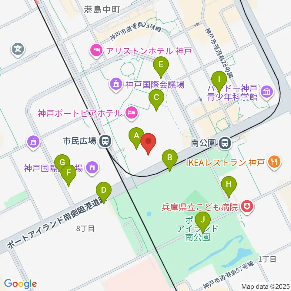 神戸ポートピアホール周辺の駐車場・コインパーキング一覧地図