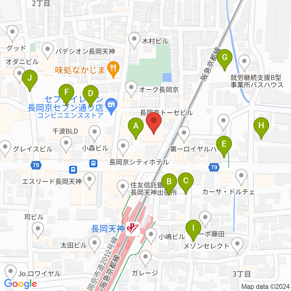 JEUGIA長岡京センター周辺の駐車場・コインパーキング一覧地図