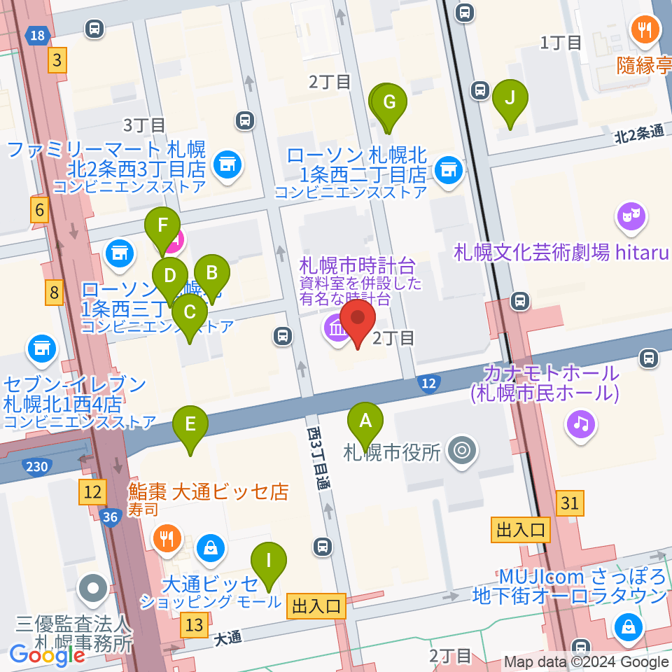 時計台ホール周辺の駐車場・コインパーキング一覧地図