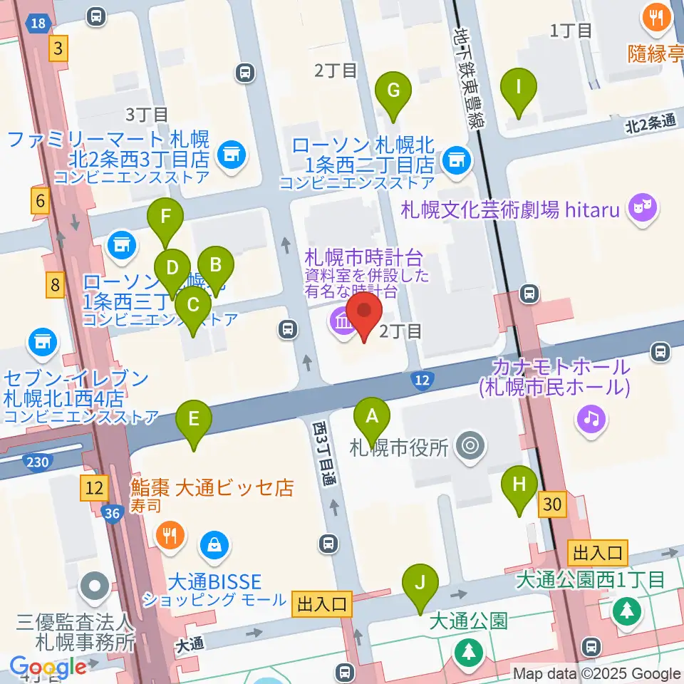 時計台ホール周辺の駐車場・コインパーキング一覧地図