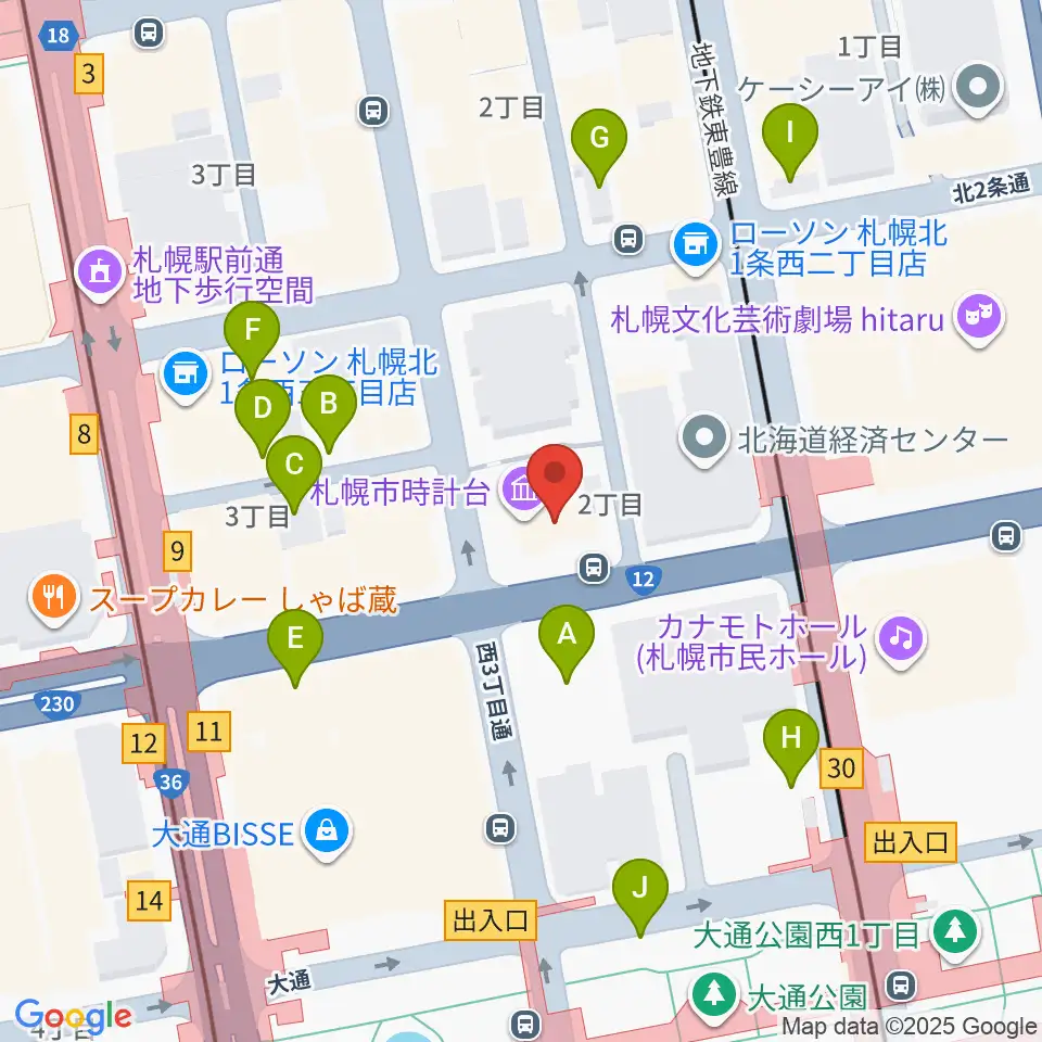 時計台ホール周辺の駐車場・コインパーキング一覧地図