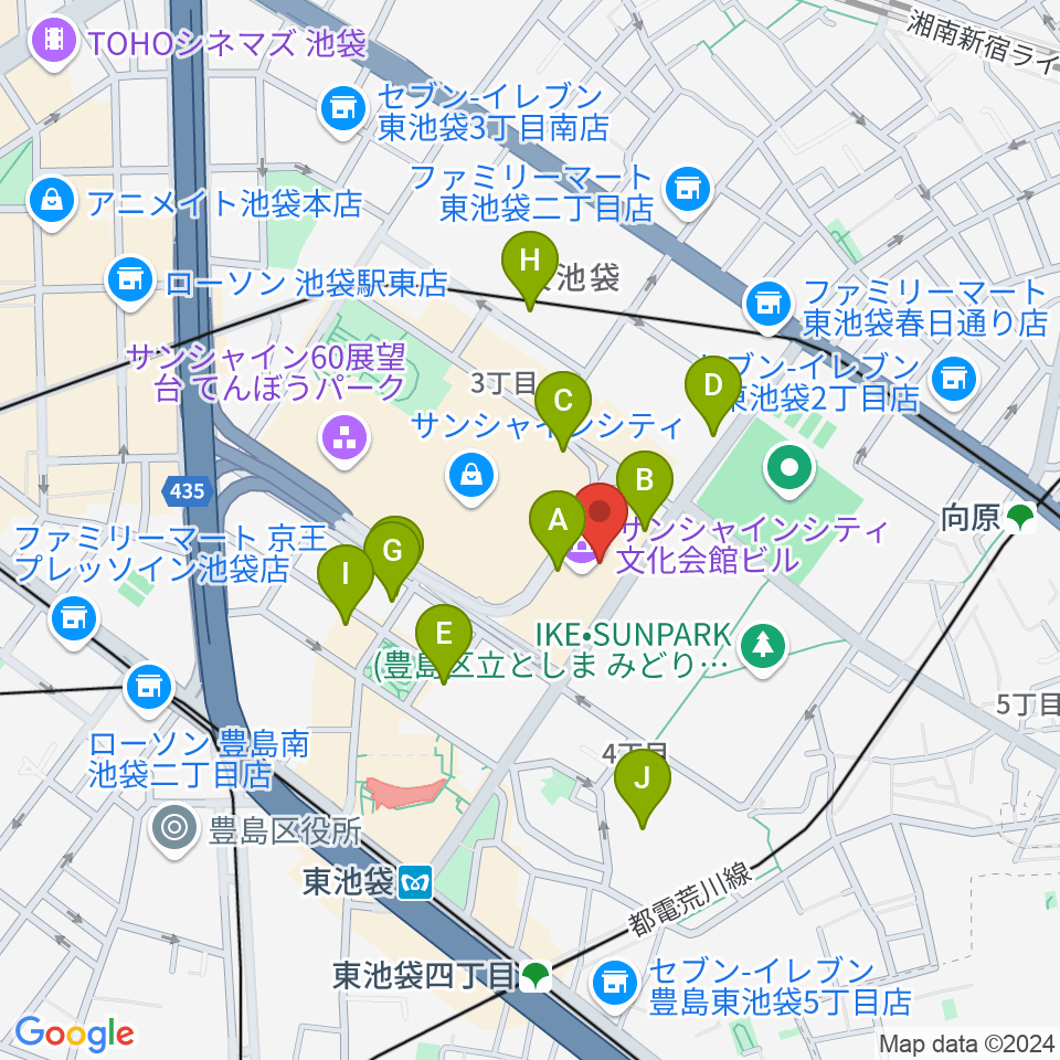 サンシャイン劇場周辺の駐車場・コインパーキング一覧地図