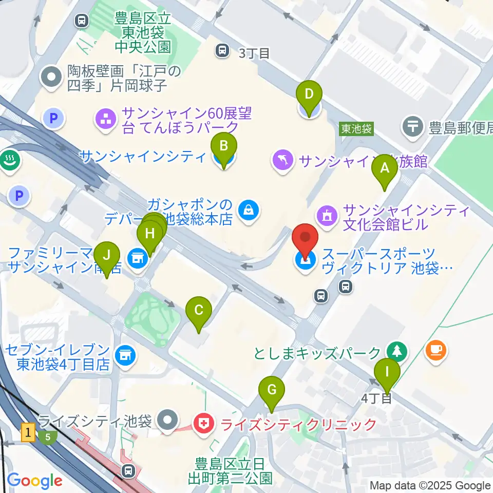 サンシャイン劇場周辺の駐車場・コインパーキング一覧地図