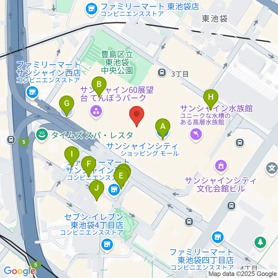 サンシャインシティ噴水広場周辺の駐車場・コインパーキング一覧地図