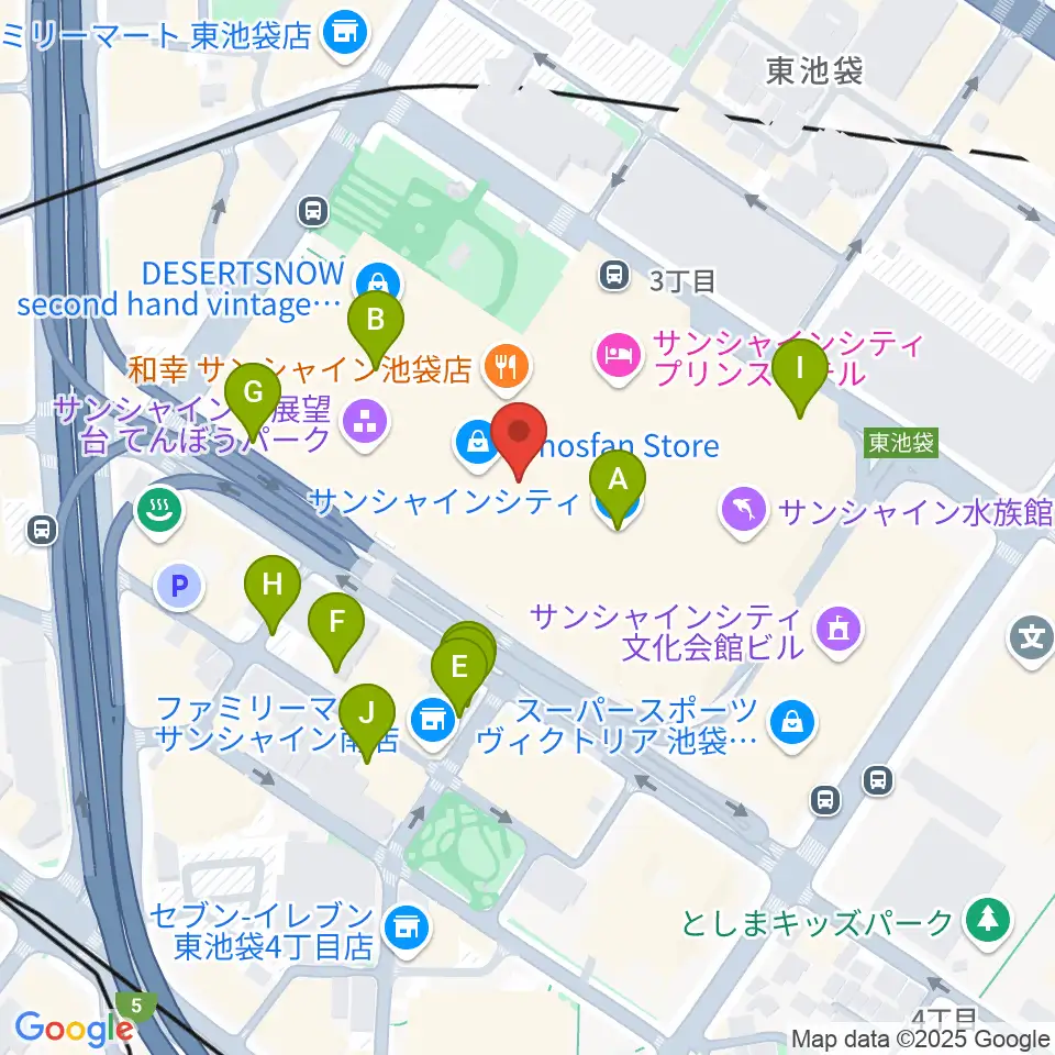 サンシャインシティ噴水広場周辺の駐車場・コインパーキング一覧地図