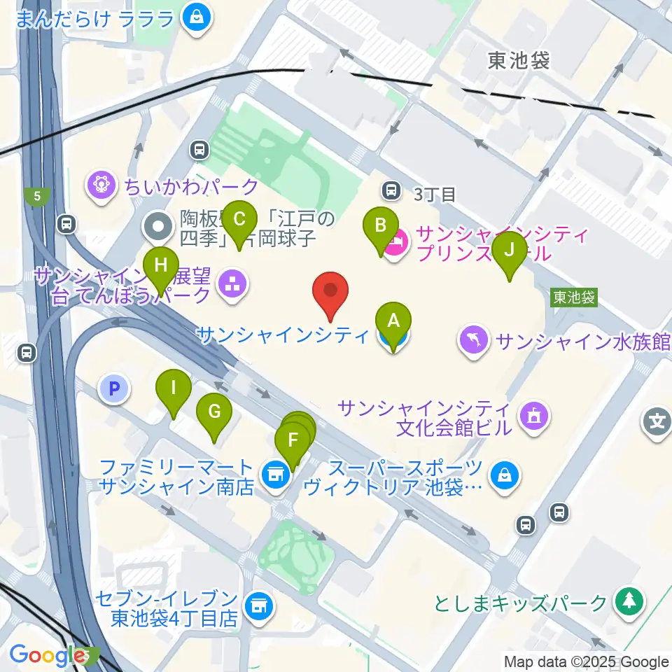 サンシャインシティ噴水広場周辺の駐車場・コインパーキング一覧地図