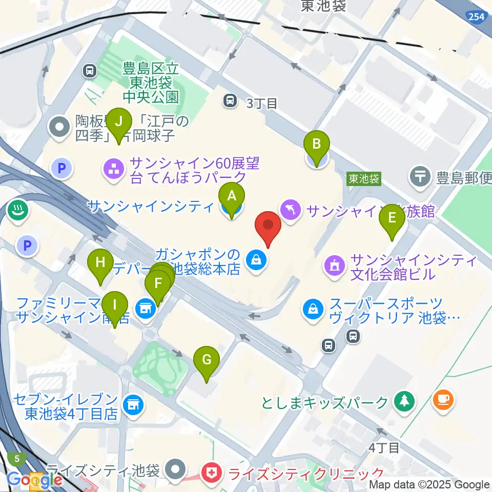 サンシャインシティ 展示ホール周辺の駐車場・コインパーキング一覧地図