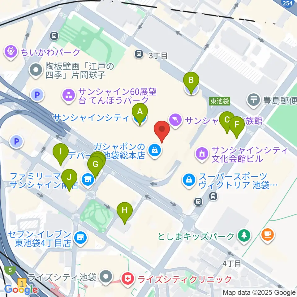 サンシャインシティ 展示ホール周辺の駐車場・コインパーキング一覧地図