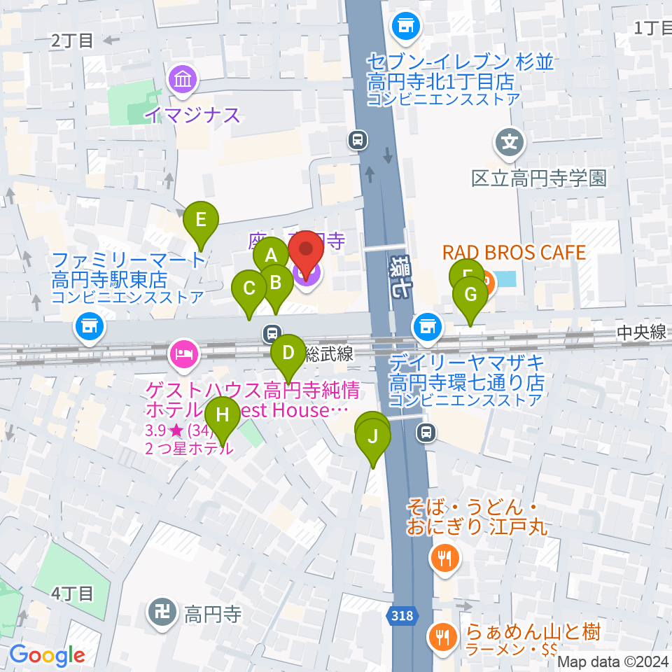 座・高円寺周辺の駐車場・コインパーキング一覧地図