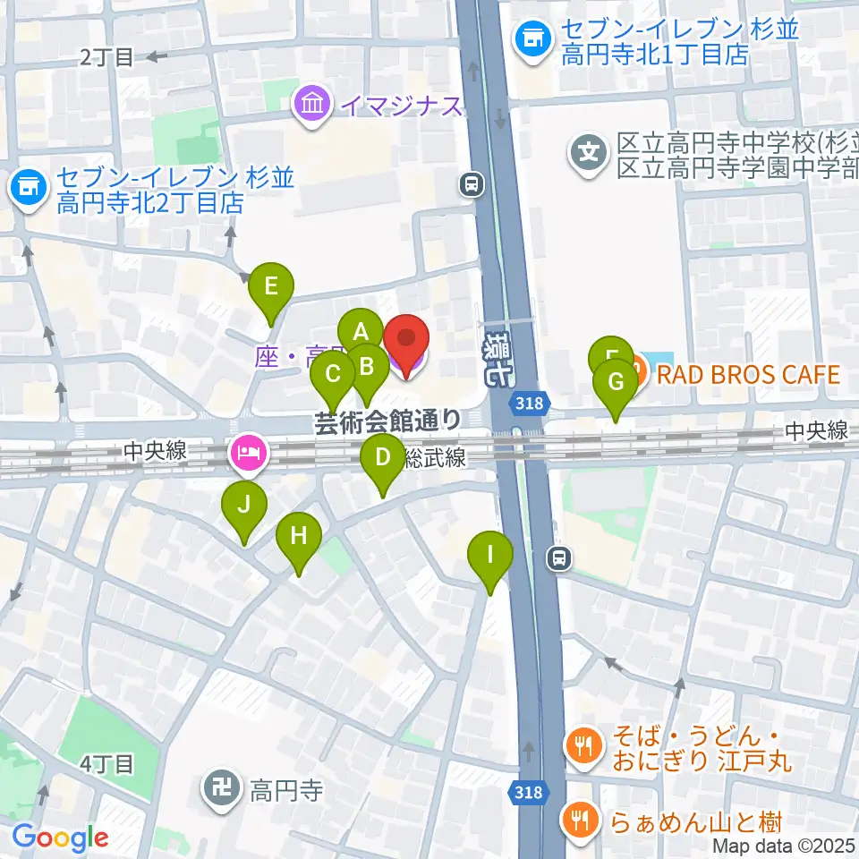 座・高円寺周辺の駐車場・コインパーキング一覧地図