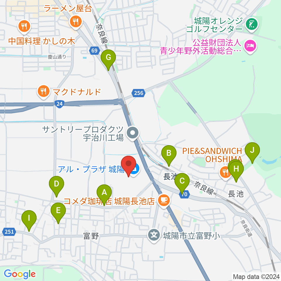 JEUGIA アルプラザ城陽センター周辺の駐車場・コインパーキング一覧地図