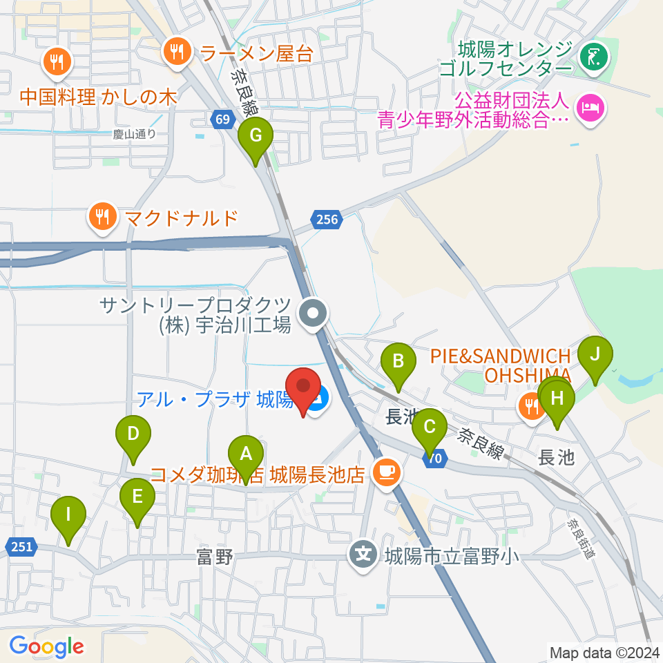 JEUGIA アルプラザ城陽センター周辺の駐車場・コインパーキング一覧地図