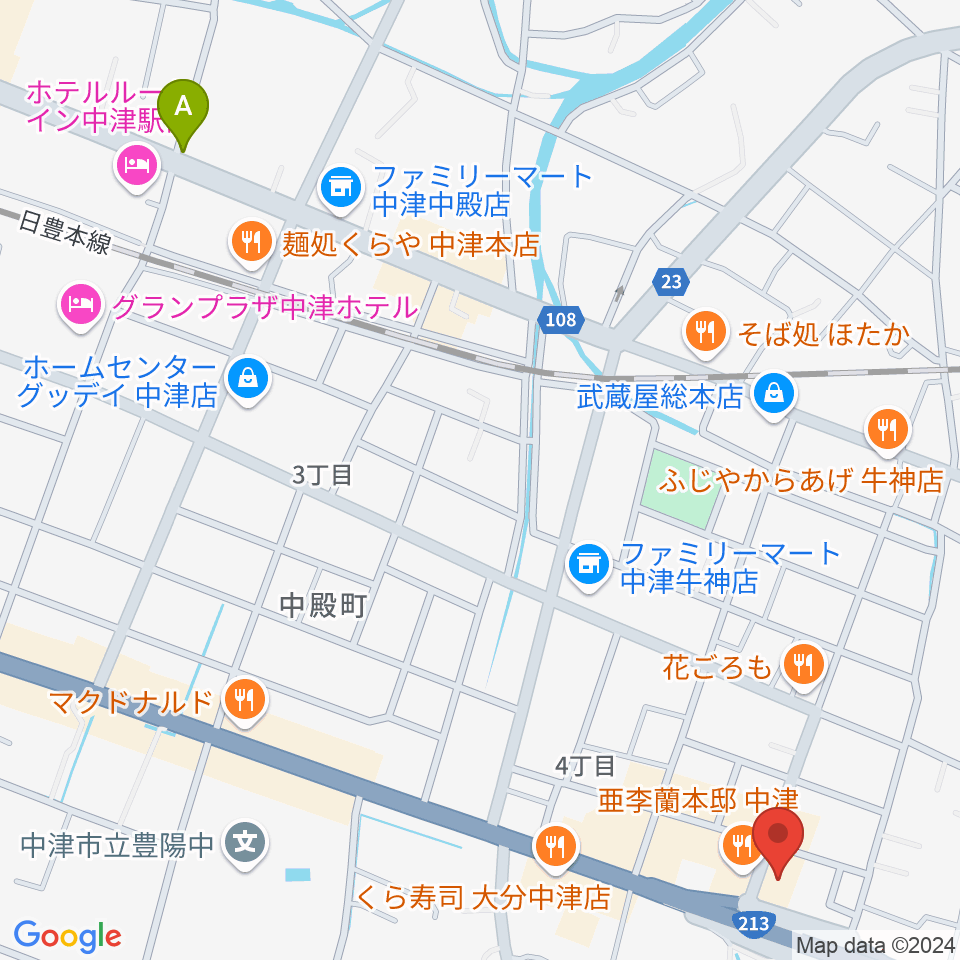 ミュージックストアナガト中津店周辺の駐車場・コインパーキング一覧地図