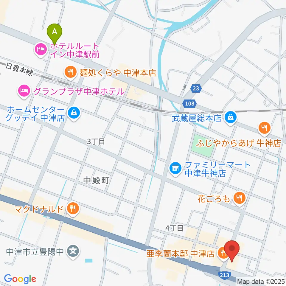 ミュージックストアナガト中津店周辺の駐車場・コインパーキング一覧地図