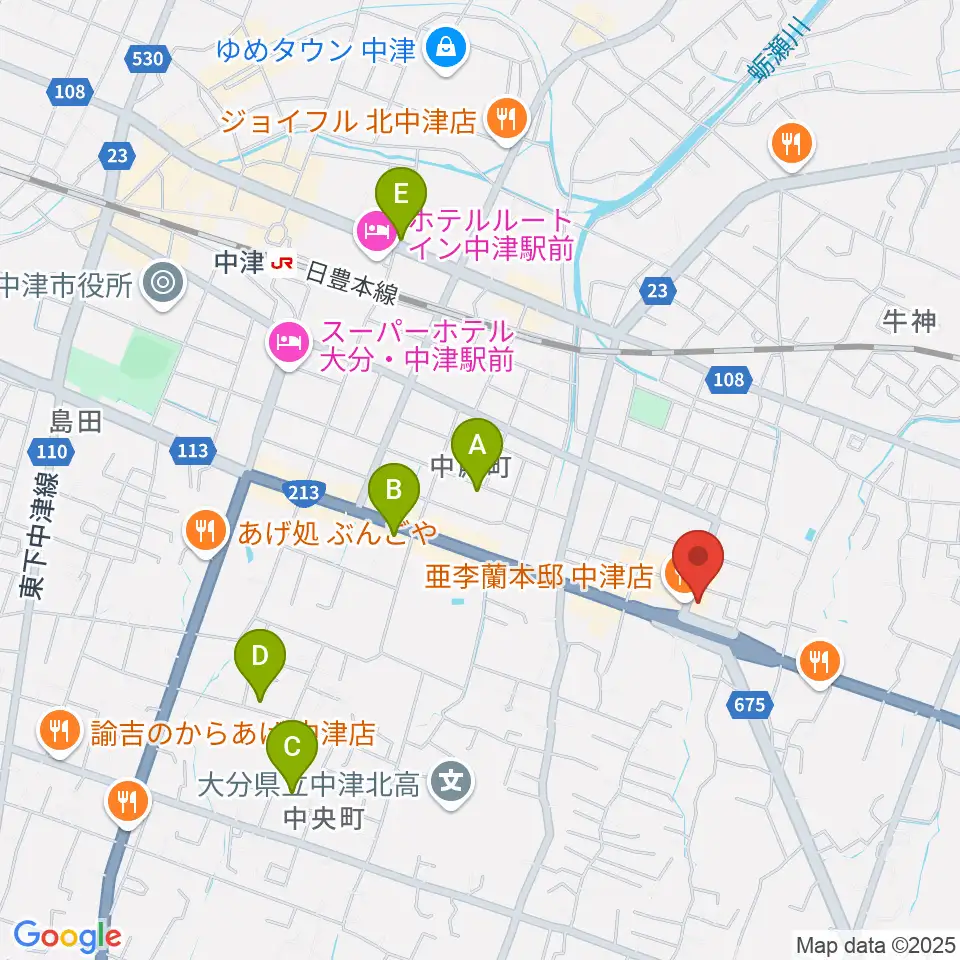 ミュージックストアナガト中津店周辺の駐車場・コインパーキング一覧地図