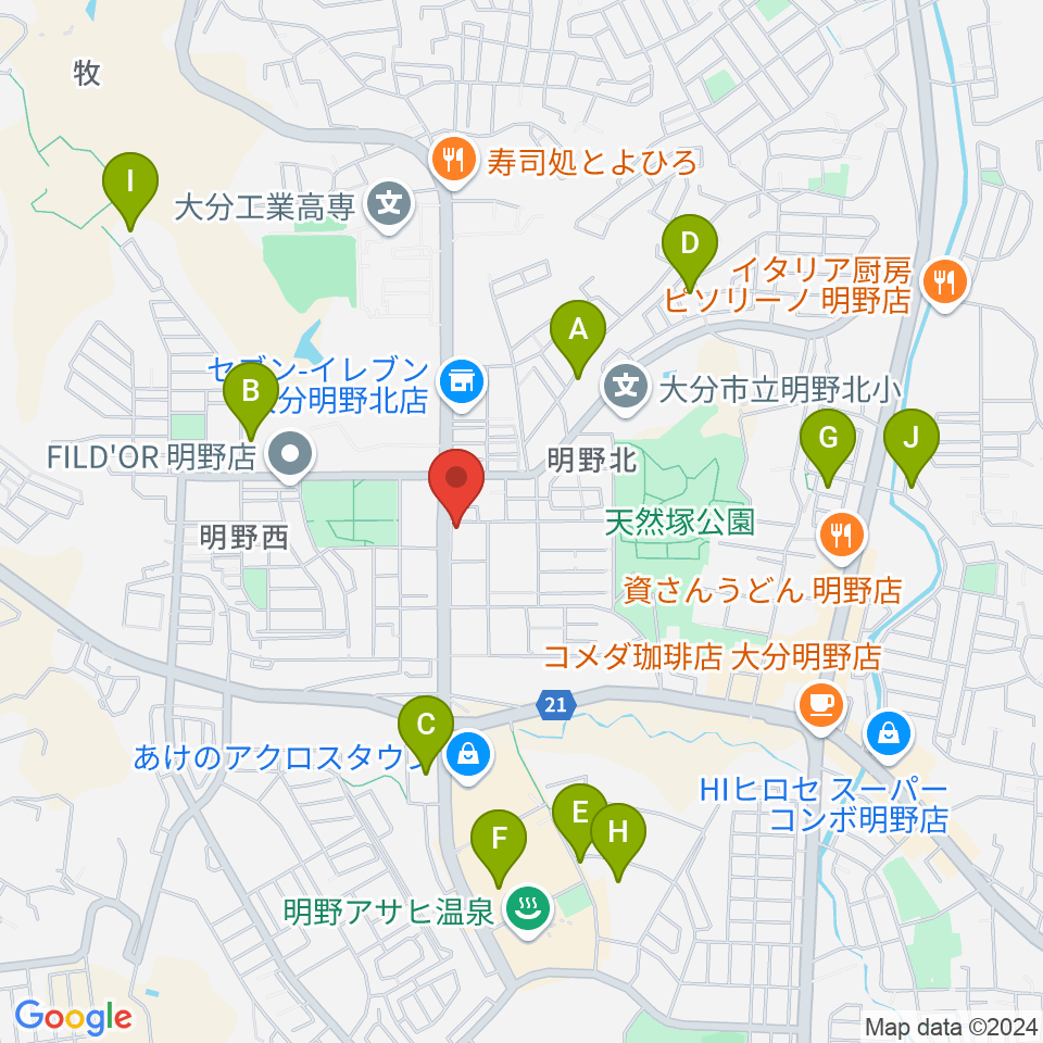 ミュージックストアナガト明野センター周辺の駐車場・コインパーキング一覧地図