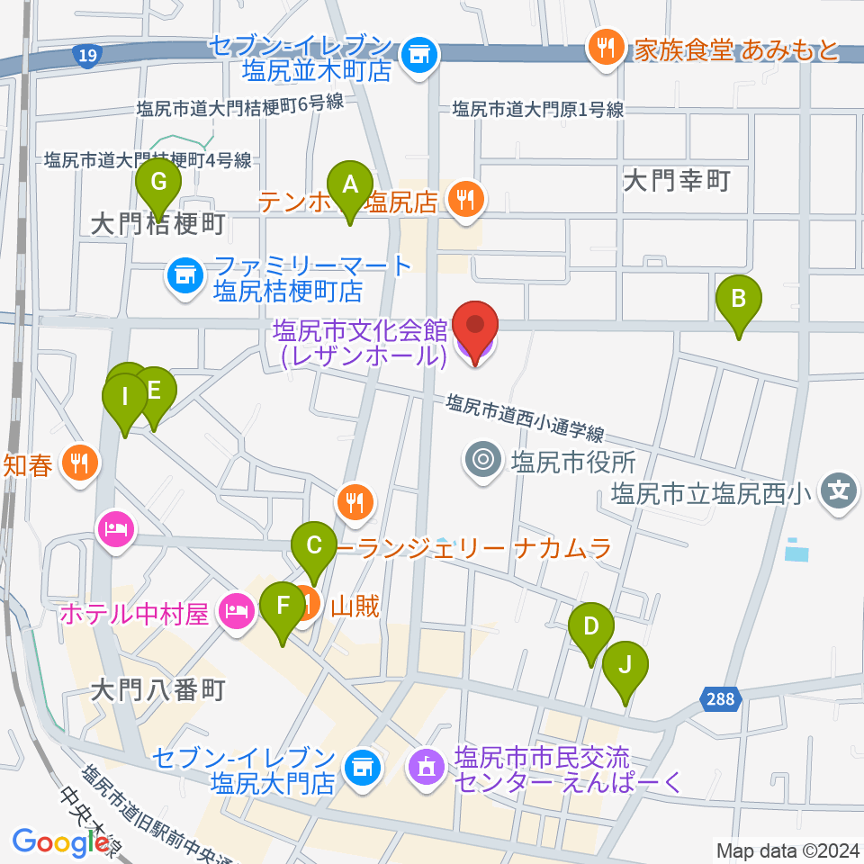 塩尻市文化会館レザンホール周辺の駐車場・コインパーキング一覧地図