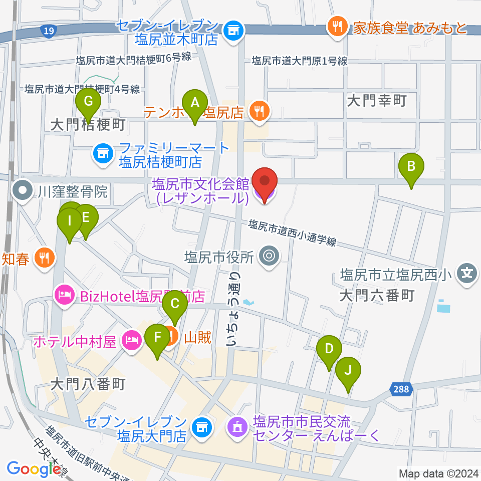 塩尻市文化会館レザンホール周辺の駐車場・コインパーキング一覧地図