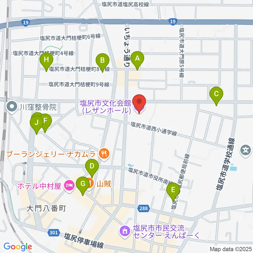 塩尻市文化会館レザンホール周辺の駐車場・コインパーキング一覧地図