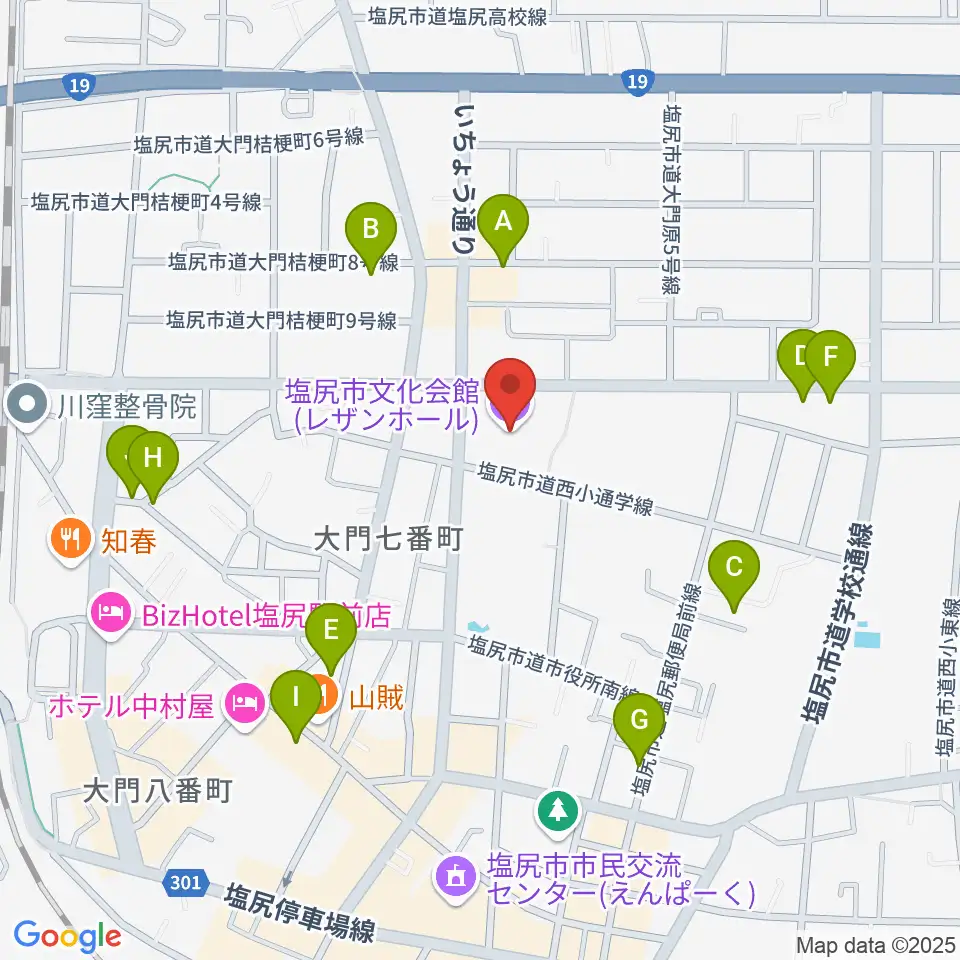 塩尻市文化会館レザンホール周辺の駐車場・コインパーキング一覧地図