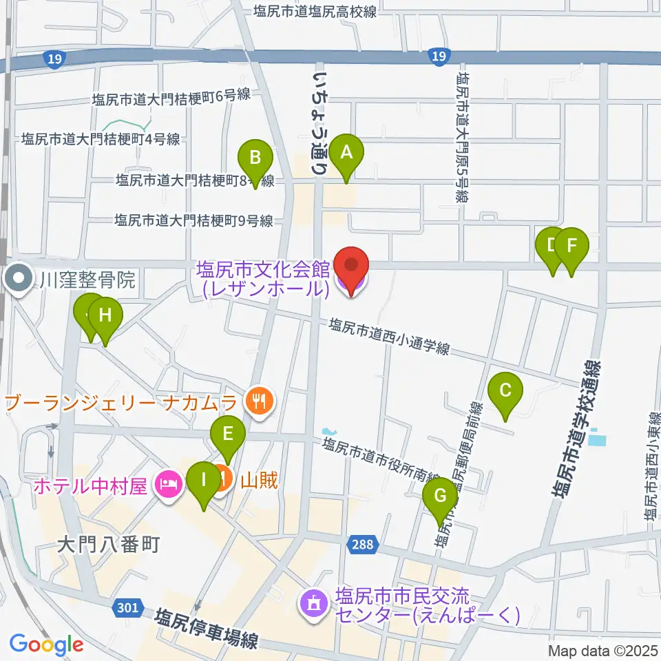 塩尻市文化会館レザンホール周辺の駐車場・コインパーキング一覧地図